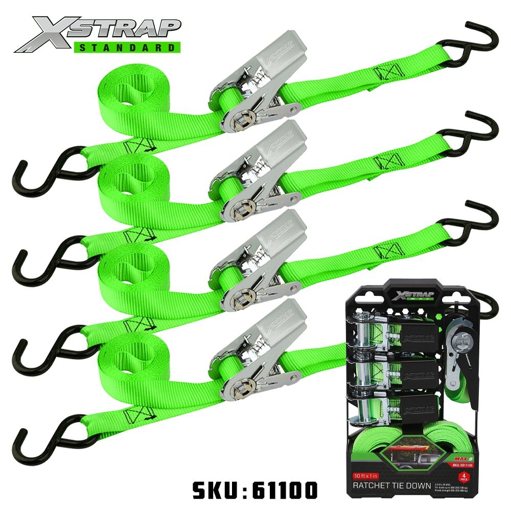 Xstrap 61100 1” x 15’ 4PK Ratchet Ceangail Síos 500lb SWL