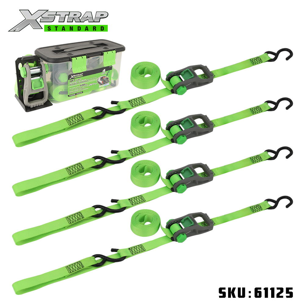 Xstrap 61125 1” x 14’ 4PK Ratchet Ceangail Síos le lúb bog 500lb SWL