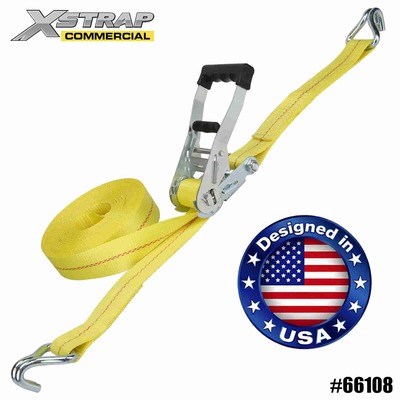 Xstrap 66108 2” x 27’ Ratchet Ceangail Síos le Dúbailte J Hooks 3333lb SWL