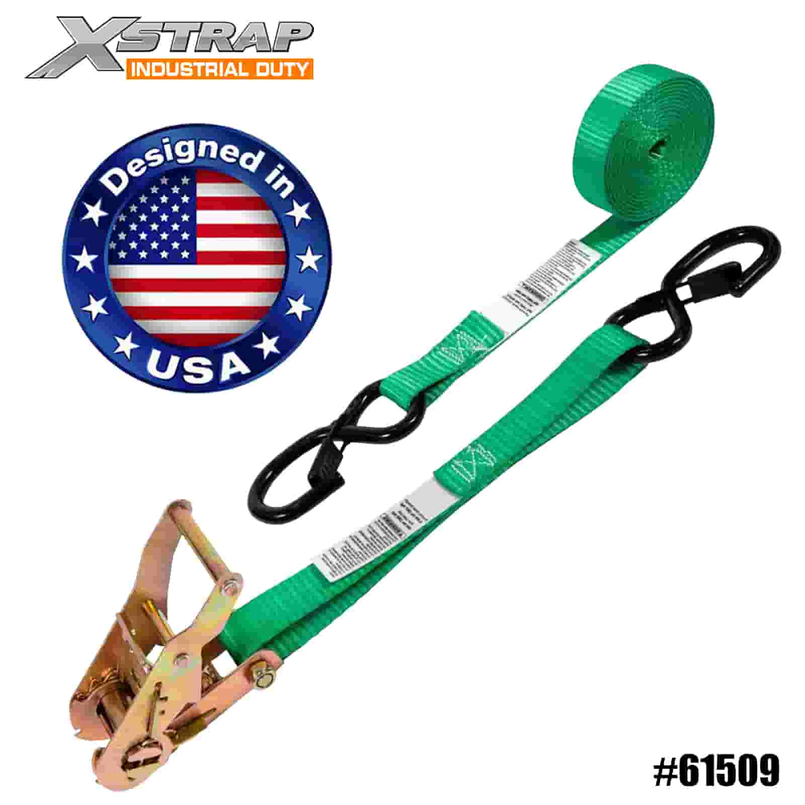 Strap Ratchet Xstrap 61509 1” x 15’ 4PK le Hooks Sábháilteachta S 400lb SWL