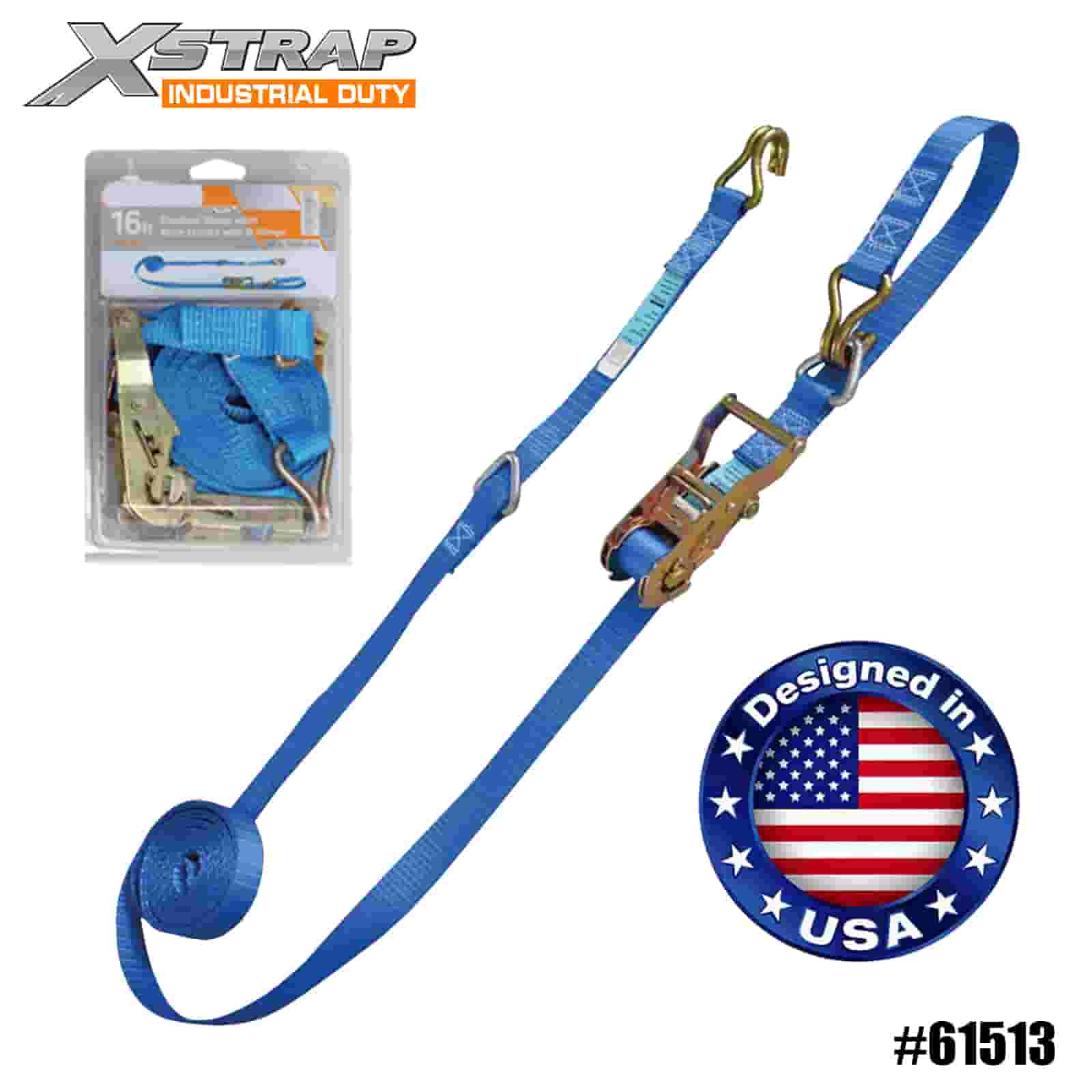Strap Ratchet Xstrap 61513 1” x 16’ 4PK le Fáinní D agus Hooks Sreang 1000lb SWL