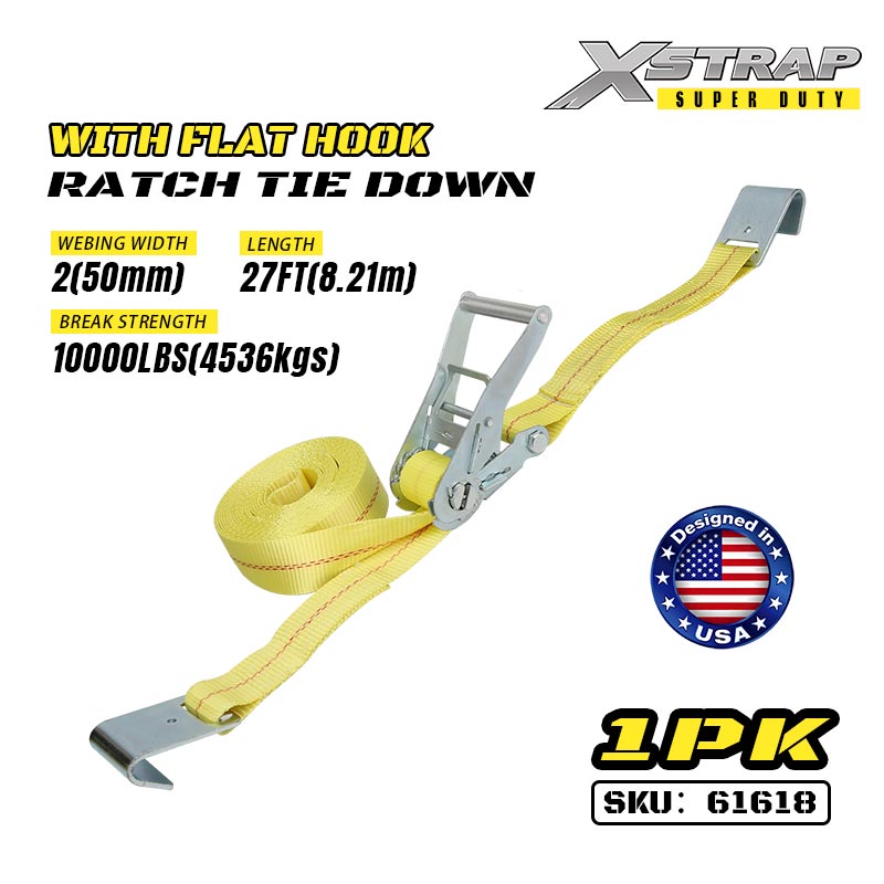Xstrap 61618 2” x 27’ Ratcet Nasc Síos le Hooks Maol 3333lb SWL
