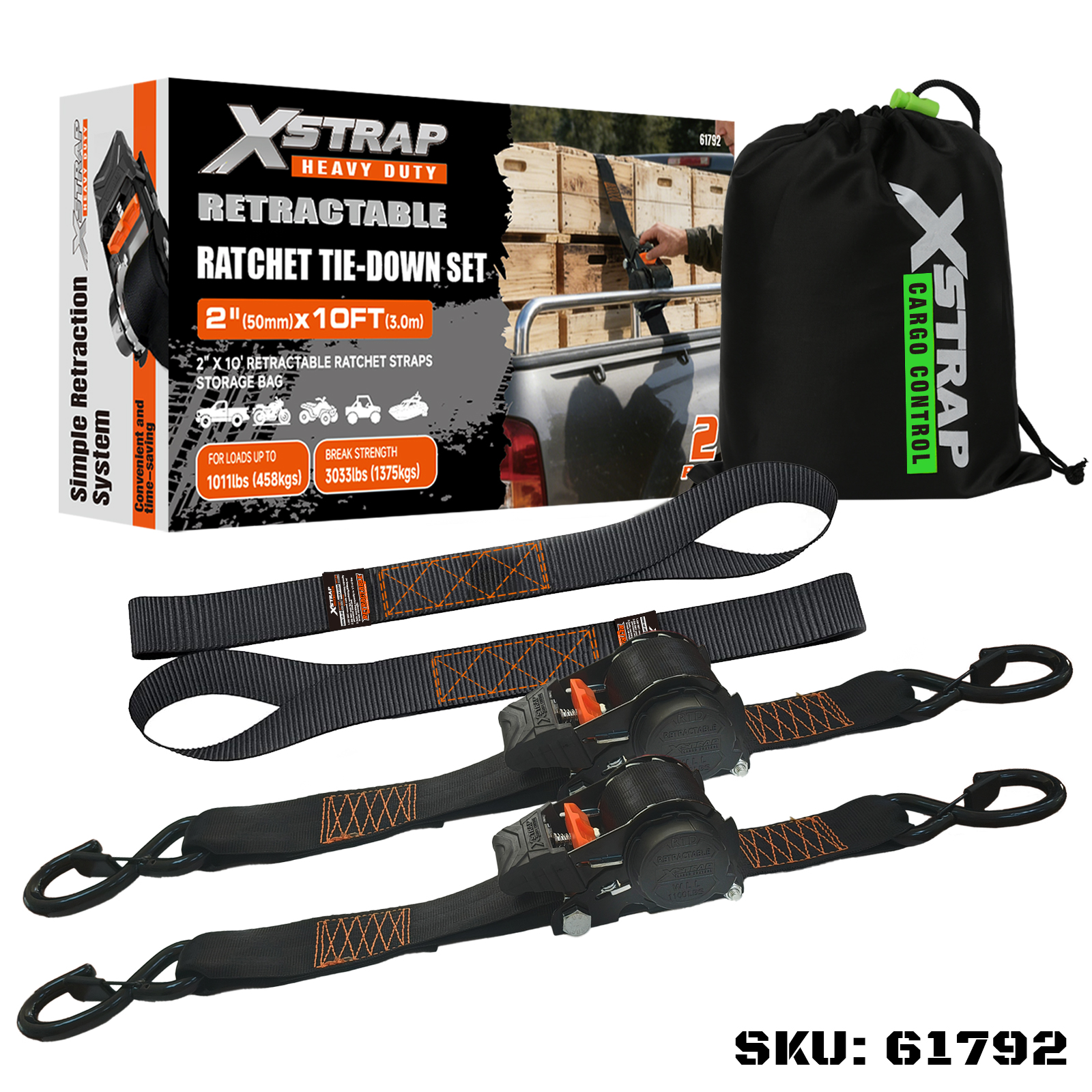 Xstrap 61792 2PK 2” x 10’ Ceangal RatánComment Inghnóthaithe Socrú síos le Duáin Sábháilteachta 1011lb SWL