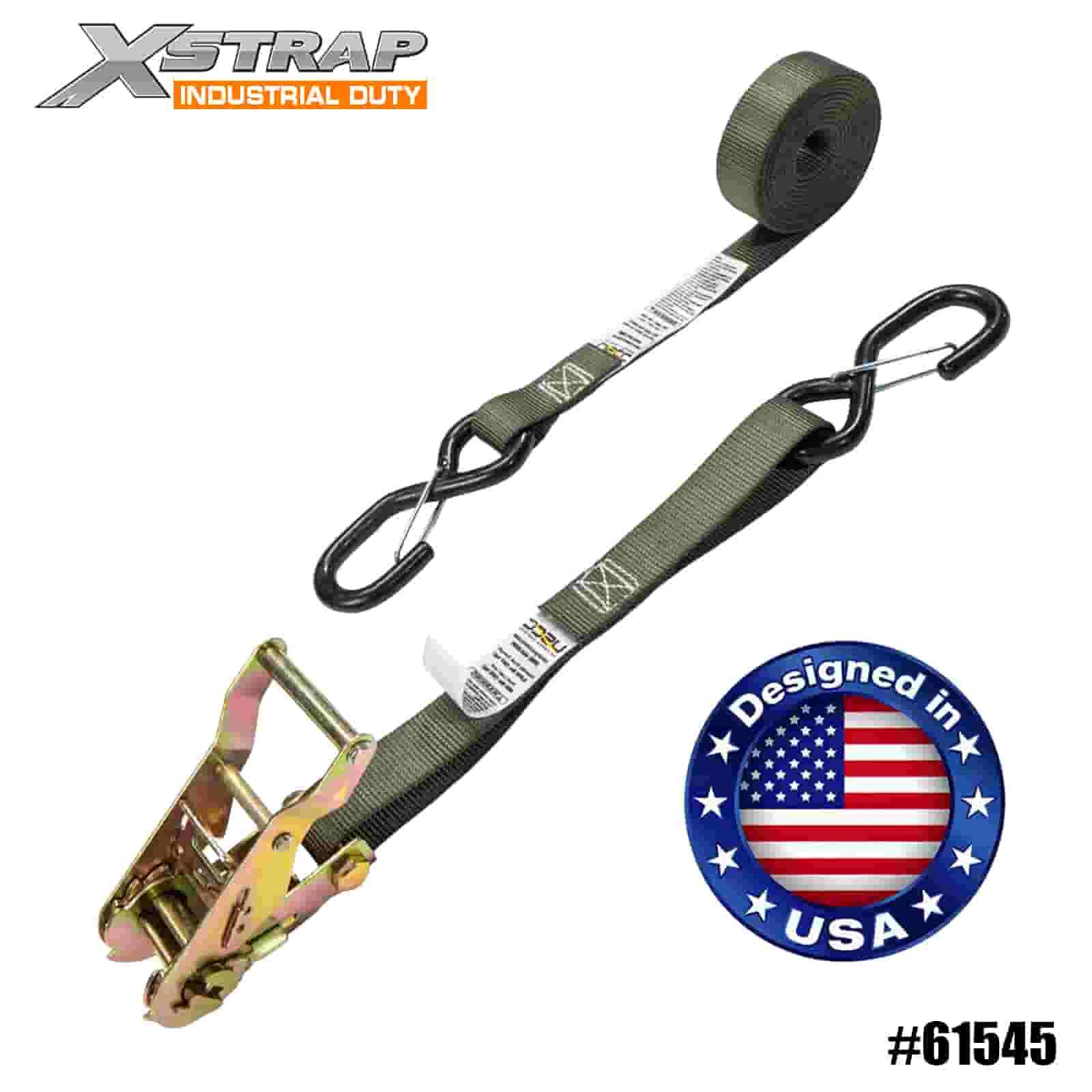 Strap Ratchet Xstrap 61545 4PK 1” x 8’ le Hooks S Sábháilteacht Brataithe Vinyl 833lb SWL