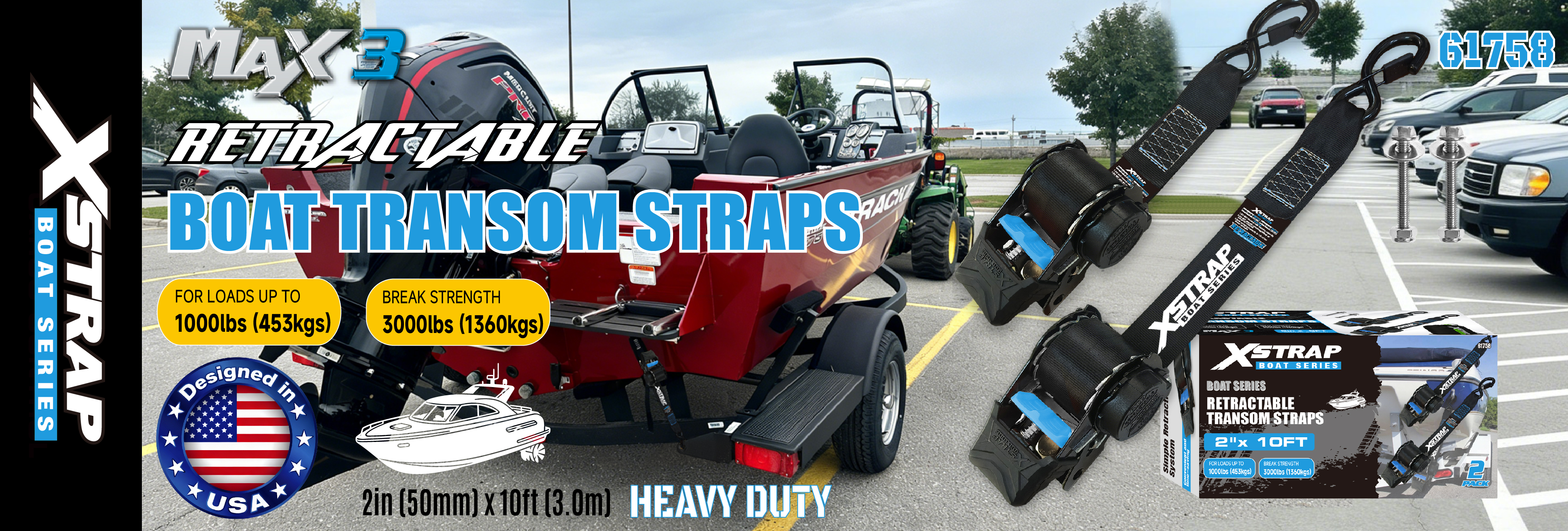 Strapaí trasnáin in-aistarraingthe Xstrap 61758 le Hooks Slándála 1,000LB SWL