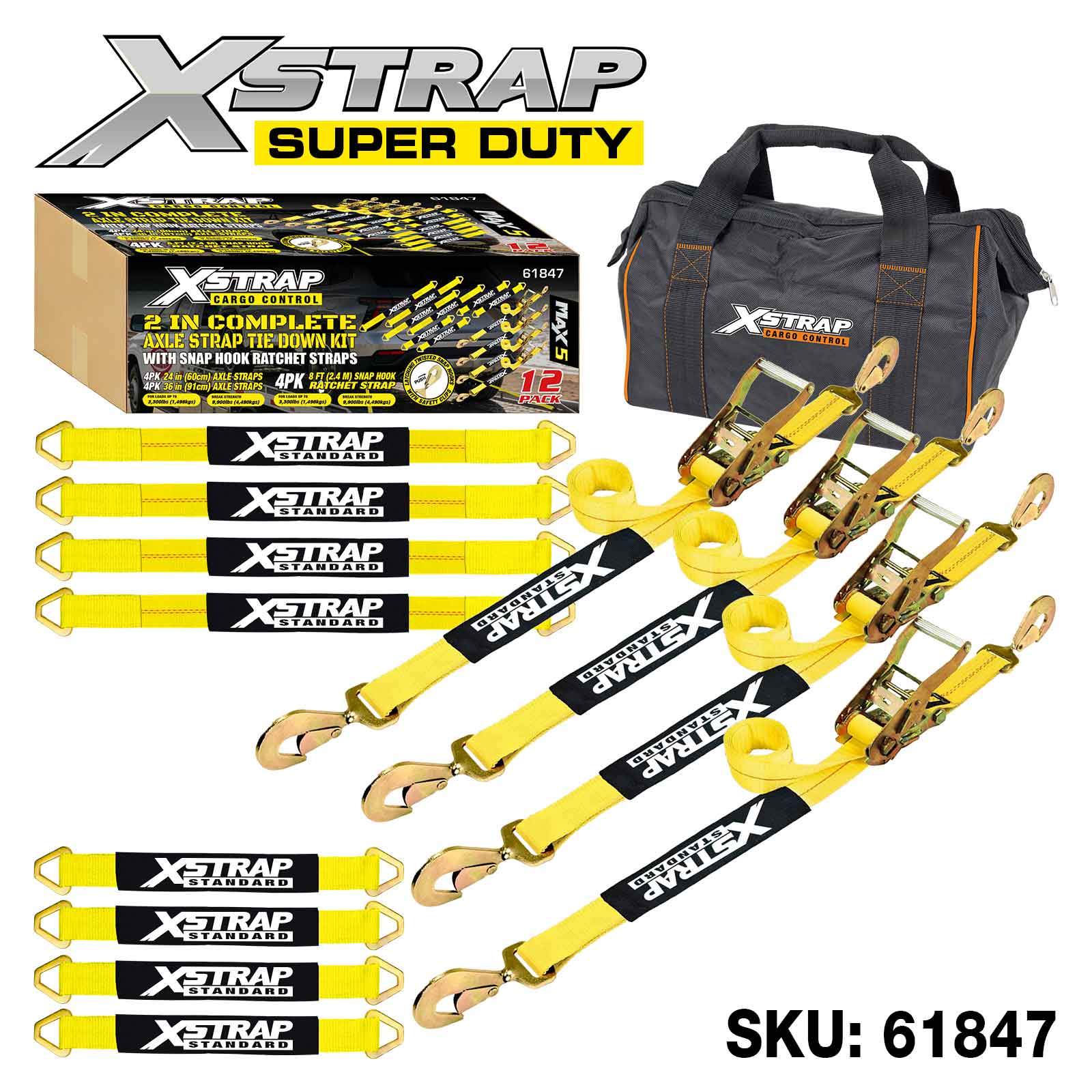 Xstrap 61847 12PK 2 Orlach Críochnaithe Alex Strap Kit Ceangail Síos 3,300lb SWL